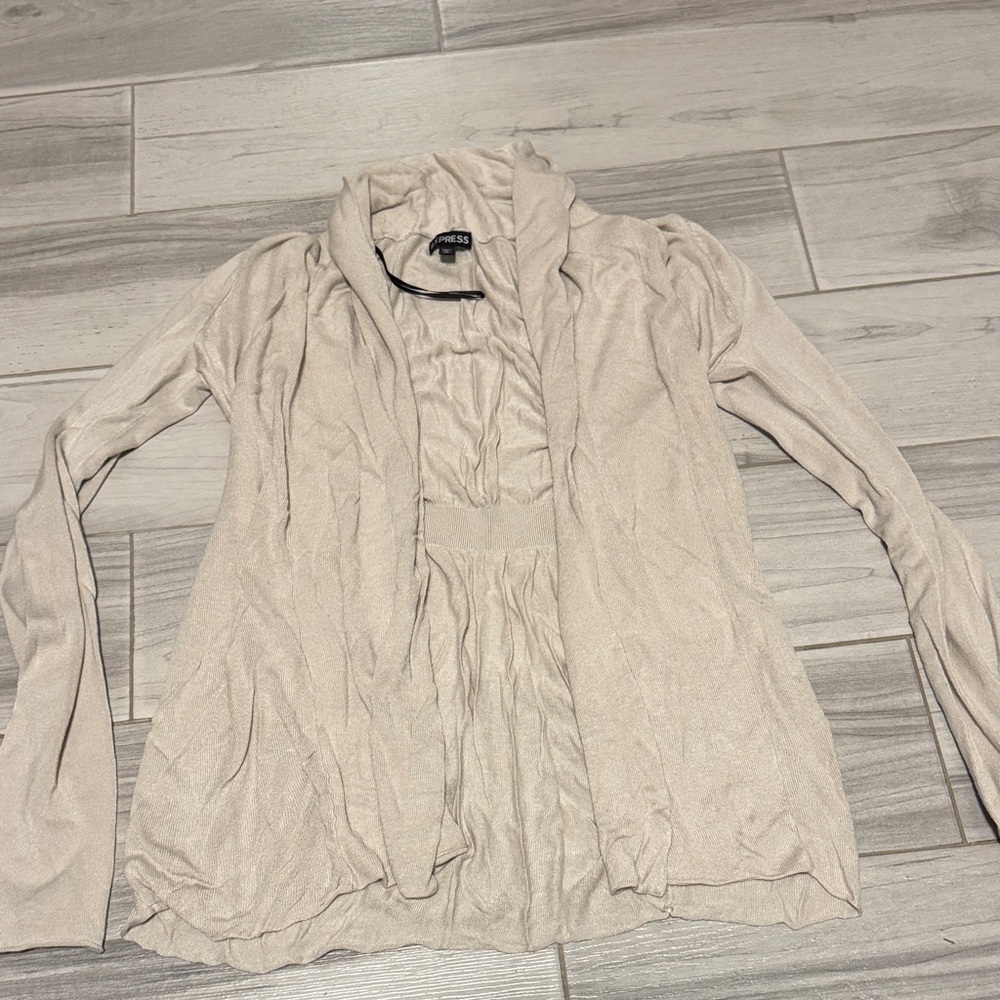 Express Cream Open Front Cardigan
